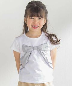 BeBe Petits Pois Vert / ベベ プチ ポワ ヴェール Tシャツ | サテン風配色リボンモチーフ半袖Tシャツ(95~150cm)