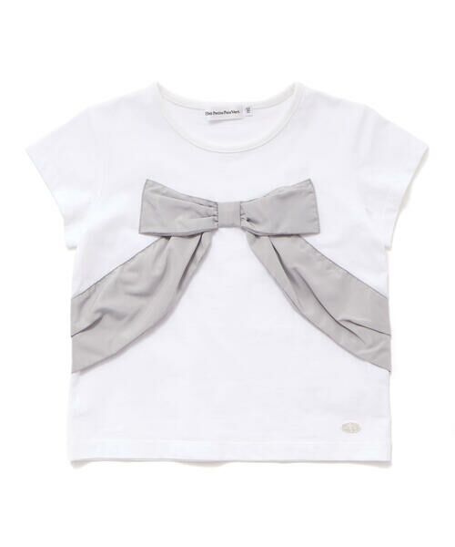 BeBe Petits Pois Vert / ベベ プチ ポワ ヴェール Tシャツ | サテン風配色リボンモチーフ半袖Tシャツ(95~150cm) | 詳細3