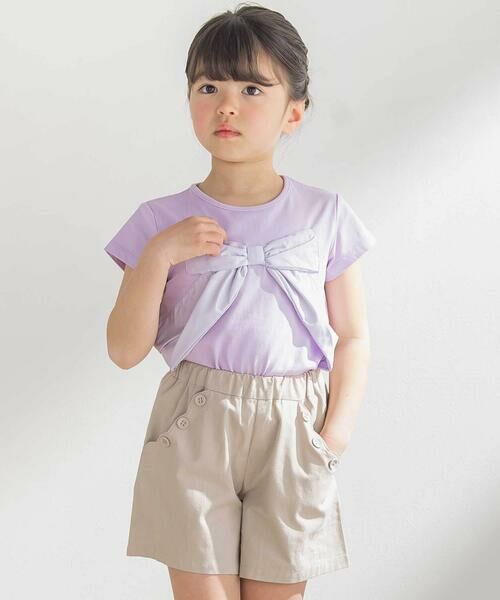 BeBe Petits Pois Vert / ベベ プチ ポワ ヴェール Tシャツ | サテン風配色リボンモチーフ半袖Tシャツ(95~150cm) | 詳細6