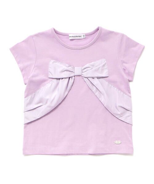 BeBe Petits Pois Vert / ベベ プチ ポワ ヴェール Tシャツ | サテン風配色リボンモチーフ半袖Tシャツ(95~150cm) | 詳細9