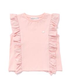 BeBe Petits Pois Vert / ベベ プチ ポワ ヴェール Tシャツ | 花柄シースルーフリルノースリーブTシャツ(95~150cm)