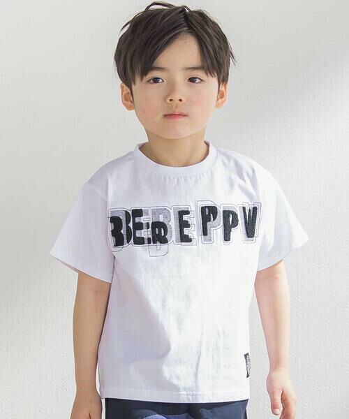 BeBe Petits Pois Vert/ベベ プチ ポワ ヴェール ステッチ&サガラ刺しゅうロゴ半袖Tシャツ(95~150cm) ホワイト 100cm BeBe Petits Pois Vert/ベベ プチ ポワ ヴェール ステッチ&サガラ刺しゅうロゴ半袖Tシャツ(95~150cm) ホワイト 100cm
