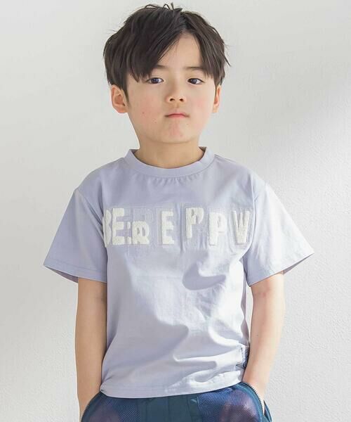 BeBe Petits Pois Vert/ベベ プチ ポワ ヴェール ステッチ&サガラ刺しゅうロゴ半袖Tシャツ(95~150cm) ブルー 110cm BeBe Petits Pois Vert/ベベ プチ ポワ ヴェール ステッチ&サガラ刺しゅうロゴ半袖Tシャツ(95~150cm) ブルー 110cm