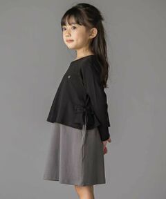 BeBe Petits Pois Vert / ベベ プチ ポワ ヴェール ミニ丈・ひざ丈ワンピース | 【店舗限定】重ね着風配色ポンチ長袖ワンピース(95~150cm)