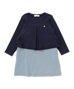 BeBe Petits Pois Vert / ベベ プチ ポワ ヴェール ミニ丈・ひざ丈ワンピース | 【店舗限定】重ね着風配色ポンチ長袖ワンピース(95~150cm)