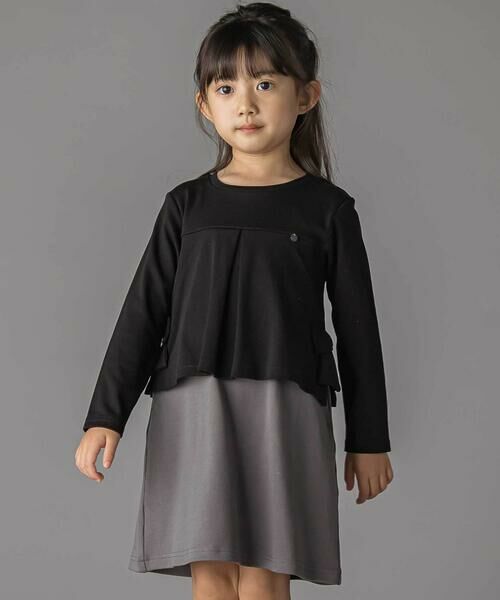 BeBe Petits Pois Vert / ベベ プチ ポワ ヴェール ミニ丈・ひざ丈ワンピース | 【店舗限定】重ね着風配色ポンチ長袖ワンピース(95~150cm) | 詳細3