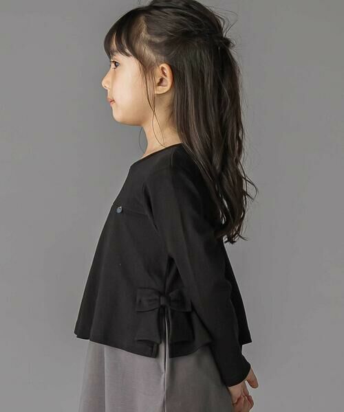 BeBe Petits Pois Vert / ベベ プチ ポワ ヴェール ミニ丈・ひざ丈ワンピース | 【店舗限定】重ね着風配色ポンチ長袖ワンピース(95~150cm) | 詳細4