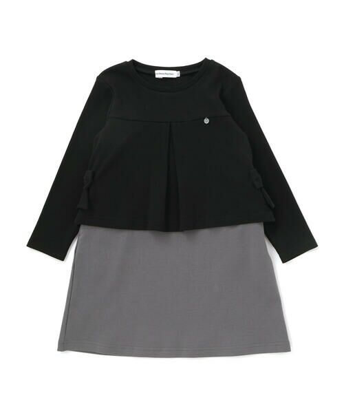 BeBe Petits Pois Vert / ベベ プチ ポワ ヴェール ミニ丈・ひざ丈ワンピース | 【店舗限定】重ね着風配色ポンチ長袖ワンピース(95~150cm) | 詳細5