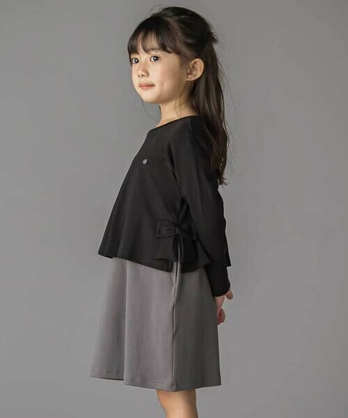 BeBe Petits Pois Vert/ベベ プチ ポワ ヴェール 【店舗限定】重ね着風配色ポンチ長袖ワンピース(95~150cm) ブラック系 140cm BeBe Petits Pois Vert/ベベ プチ ポワ ヴェール 【店舗限定】重ね着風配色ポンチ長袖ワンピース(95~150cm) ブラック系 140cm