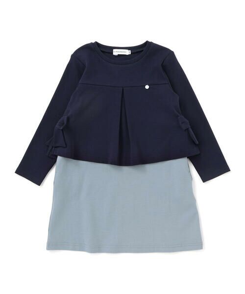 BeBe Petits Pois Vert / ベベ プチ ポワ ヴェール ミニ丈・ひざ丈ワンピース | 【店舗限定】重ね着風配色ポンチ長袖ワンピース(95~150cm) | 詳細7