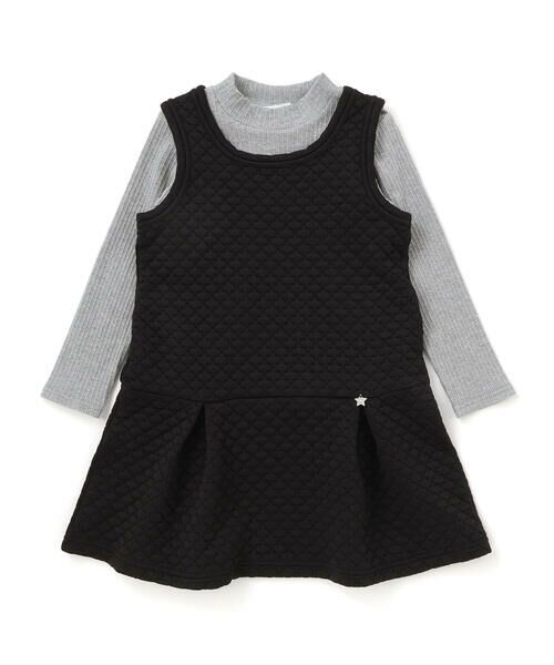 BeBe Petits Pois Vert/ベベ プチ ポワ ヴェール 【店舗限定】くもキルトジャンパースカート+長袖リブトップスセット(95~150cm) ブラック 100cm BeBe Petits Pois Vert/ベベ プチ ポワ ヴェール 【店舗限定】くもキルトジャンパースカート+長袖リブトップスセット(95~150cm) ブラック 100cm