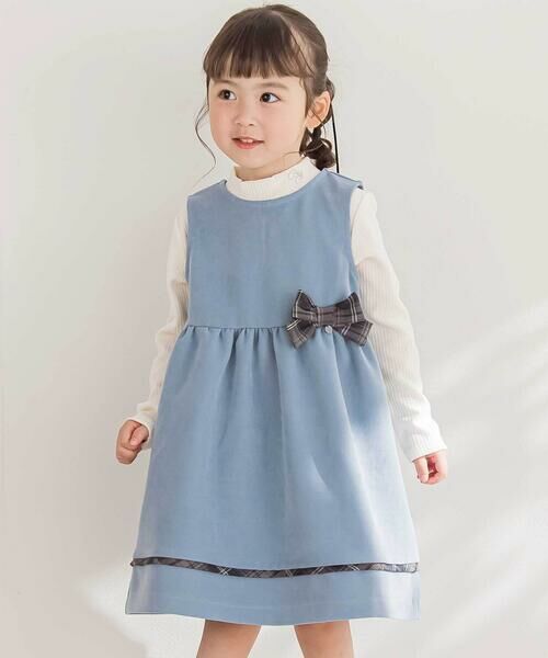 BeBe Petits Pois Vert/ベベ プチ ポワ ヴェール 【店舗限定】チェック柄リボンジャンパースカート(95~150cm) ブルー 95cm BeBe Petits Pois Vert/ベベ プチ ポワ ヴェール 【店舗限定】チェック柄リボンジャンパースカート(95~150cm) ブルー 95cm