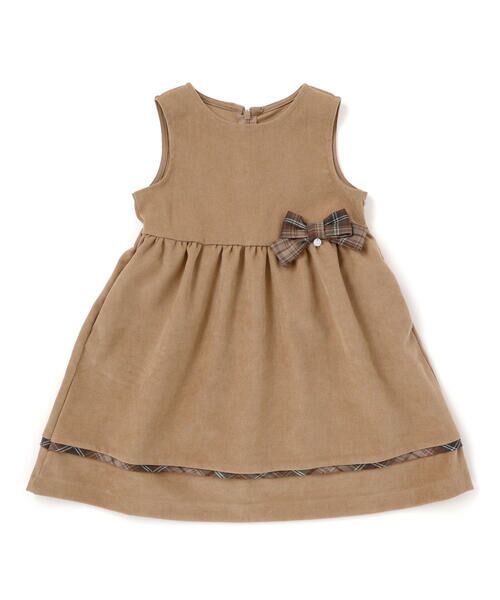 BeBe Petits Pois Vert/ベベ プチ ポワ ヴェール 【店舗限定】チェック柄リボンジャンパースカート(95~150cm) ベージュ 110cm BeBe Petits Pois Vert/ベベ プチ ポワ ヴェール 【店舗限定】チェック柄リボンジャンパースカート(95~150cm) ベージュ 110cm