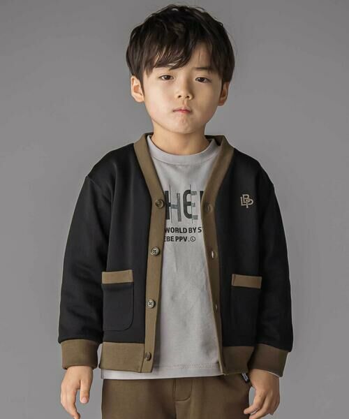 BeBe Petits Pois Vert/ベベ プチ ポワ ヴェール 【店舗限定】配色裏毛カーディガン(95~160cm) ブラック系 160cm BeBe Petits Pois Vert/ベベ プチ ポワ ヴェール 【店舗限定】配色裏毛カーディガン(95~160cm) ブラック系 160cm