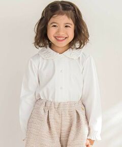 BeBe Petits Pois Vert / ベベ プチ ポワ ヴェール シャツ・ブラウス | 【店舗限定】襟付き花ワッペン刺しゅう天竺長袖ブラウス(95~150cm)