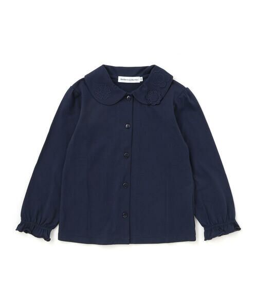 BeBe Petits Pois Vert/ベベ プチ ポワ ヴェール 【店舗限定】襟付き花ワッペン刺しゅう天竺長袖ブラウス(95~150cm) ネイビー 130cm BeBe Petits Pois Vert/ベベ プチ ポワ ヴェール 【店舗限定】襟付き花ワッペン刺しゅう天竺長袖ブラウス(95~150cm) ネイビー 130cm
