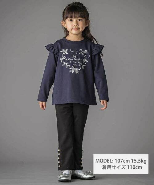BeBe Petits Pois Vert / ベベ プチ ポワ ヴェール スウェット | 【店舗限定】ハートリボンプリント裏毛長袖トレーナー(95~150cm) | 詳細1