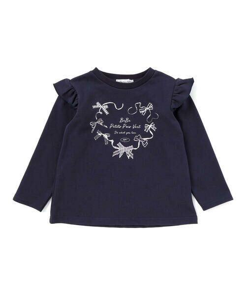 BeBe Petits Pois Vert / ベベ プチ ポワ ヴェール スウェット | 【店舗限定】ハートリボンプリント裏毛長袖トレーナー(95~150cm) | 詳細4