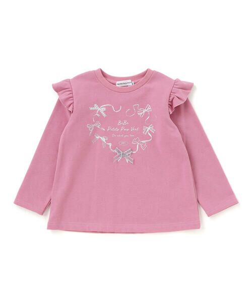 BeBe Petits Pois Vert / ベベ プチ ポワ ヴェール スウェット | 【店舗限定】ハートリボンプリント裏毛長袖トレーナー(95~150cm) | 詳細14