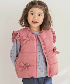BeBe Petits Pois Vert / ベベ プチ ポワ ヴェール ベスト | 【店舗限定】リボンフリルタフタ中綿ベスト(95~150cm)