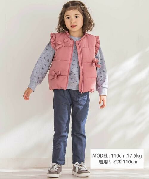 BeBe Petits Pois Vert / ベベ プチ ポワ ヴェール ベスト | 【店舗限定】リボンフリルタフタ中綿ベスト(95~150cm) | 詳細1