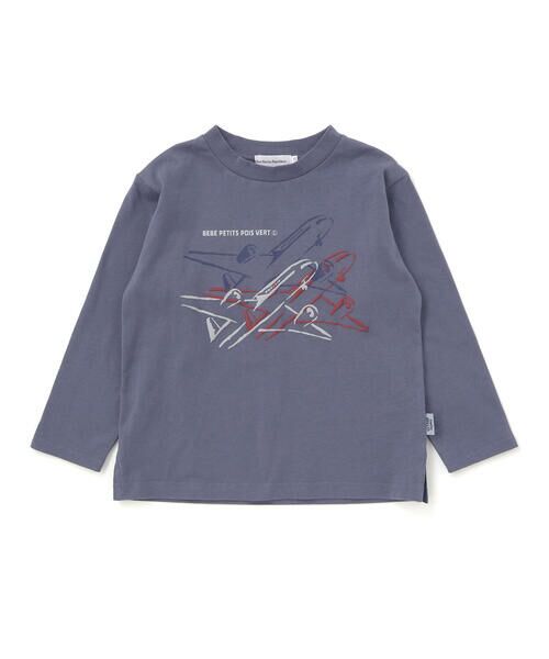 BeBe Petits Pois Vert / ベベ プチ ポワ ヴェール Tシャツ | 【店舗限定】飛行機発泡プリント天竺長袖Tシャツ(95~150cm) | 詳細3
