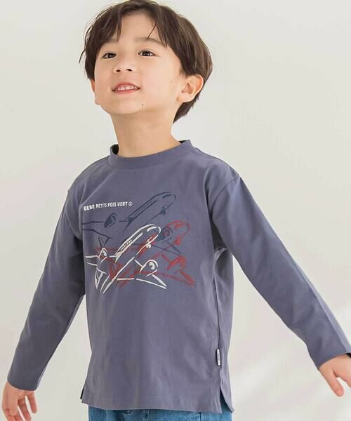 BeBe Petits Pois Vert / ベベ プチ ポワ ヴェール Tシャツ | 【店舗限定】飛行機発泡プリント天竺長袖Tシャツ(95~150cm) | 詳細2