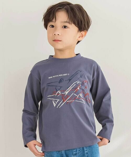 BeBe Petits Pois Vert/ベベ プチ ポワ ヴェール 【店舗限定】飛行機発泡プリント天竺長袖Tシャツ(95~150cm) ブルー 95cm BeBe Petits Pois Vert/ベベ プチ ポワ ヴェール 【店舗限定】飛行機発泡プリント天竺長袖Tシャツ(95~150cm) ブルー 95cm
