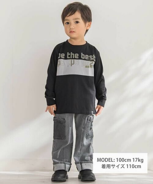 BeBe Petits Pois Vert / ベベ プチ ポワ ヴェール Tシャツ | 【店舗限定】フロッキープリント切り替え天竺長袖Tシャツ(95~150cm) | 詳細1