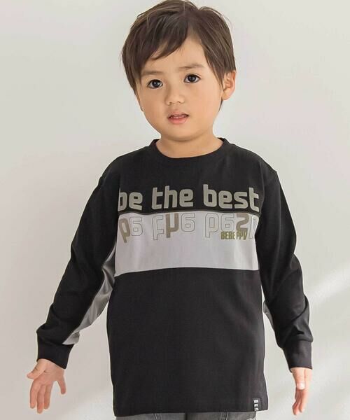BeBe Petits Pois Vert/ベベ プチ ポワ ヴェール 【店舗限定】フロッキープリント切り替え天竺長袖Tシャツ(95~150cm) ブラック系 140cm BeBe Petits Pois Vert/ベベ プチ ポワ ヴェール 【店舗限定】フロッキープリント切り替え天竺長袖Tシャツ(95~150cm) ブラック系 140cm