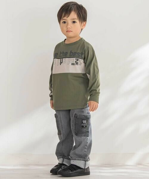 BeBe Petits Pois Vert / ベベ プチ ポワ ヴェール Tシャツ | 【店舗限定】フロッキープリント切り替え天竺長袖Tシャツ(95~150cm) | 詳細5