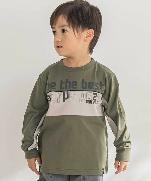 BeBe Petits Pois Vert/ベベ プチ ポワ ヴェール 【店舗限定】フロッキープリント切り替え天竺長袖Tシャツ(95~150cm) グリーン系 110cm BeBe Petits Pois Vert/ベベ プチ ポワ ヴェール 【店舗限定】フロッキープリント切り替え天竺長袖Tシャツ(95~150cm) グリーン系 110cm
