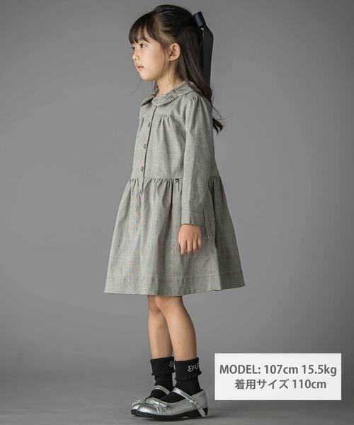 BeBe Petits Pois Vert / ベベ プチ ポワ ヴェール ミニ丈・ひざ丈ワンピース | グレンチェック襟リボンワンピース(95~150cm) | 詳細3