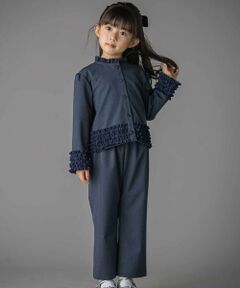 BeBe Petits Pois Vert / ベベ プチ ポワ ヴェール セットアップ | シフォンフリルブラウス+ロングパンツセットアップ(95~150cm)