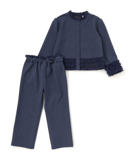 BeBe Petits Pois Vert / ベベ プチ ポワ ヴェール セットアップ | シフォンフリルブラウス+ロングパンツセットアップ(95~150cm) | 詳細5