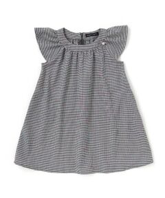 BeBe Petits Pois Vert / ベベ プチ ポワ ヴェール ミニ丈・ひざ丈ワンピース | 千鳥チェックラグランギャザースリーブワンピース(95~150cm)