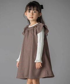 BeBe Petits Pois Vert / ベベ プチ ポワ ヴェール ミニ丈・ひざ丈ワンピース | 千鳥チェックラグランギャザースリーブワンピース(95~150cm)