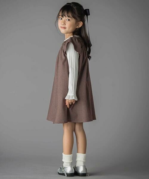 BeBe Petits Pois Vert / ベベ プチ ポワ ヴェール ミニ丈・ひざ丈ワンピース | 千鳥チェックラグランギャザースリーブワンピース(95~150cm) | 詳細4