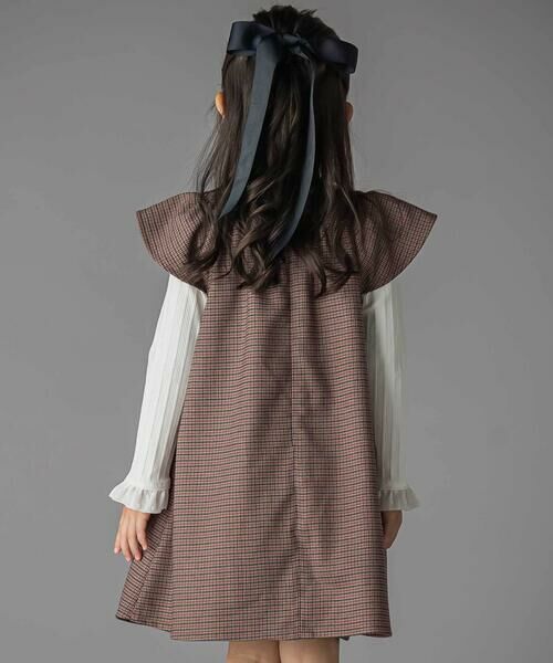 BeBe Petits Pois Vert / ベベ プチ ポワ ヴェール ミニ丈・ひざ丈ワンピース | 千鳥チェックラグランギャザースリーブワンピース(95~150cm) | 詳細5