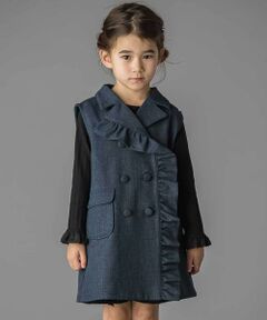 BeBe Petits Pois Vert / ベベ プチ ポワ ヴェール ベスト | フリルトレンチ風ジレ(95~150cm)