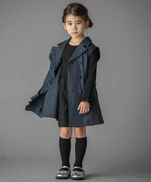 BeBe Petits Pois Vert / ベベ プチ ポワ ヴェール ベスト | フリルトレンチ風ジレ(95~150cm) | 詳細2