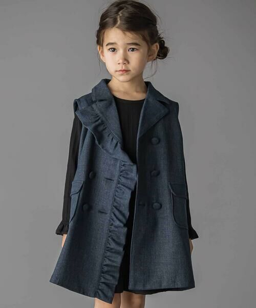 BeBe Petits Pois Vert / ベベ プチ ポワ ヴェール ベスト | フリルトレンチ風ジレ(95~150cm) | 詳細4