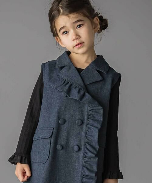 BeBe Petits Pois Vert / ベベ プチ ポワ ヴェール ベスト | フリルトレンチ風ジレ(95~150cm) | 詳細5