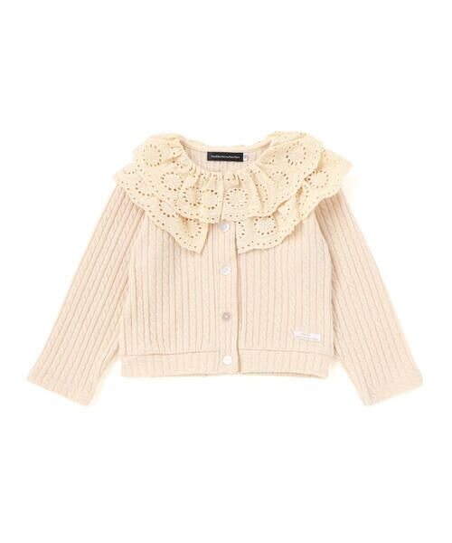 BeBe Petits Pois Vert / ベベ プチ ポワ ヴェール テーラードジャケット | なわ編みニット襟フリルカーディガン(95~150cm) | 詳細5