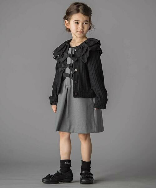 BeBe Petits Pois Vert / ベベ プチ ポワ ヴェール テーラードジャケット | なわ編みニット襟フリルカーディガン(95~150cm) | 詳細15