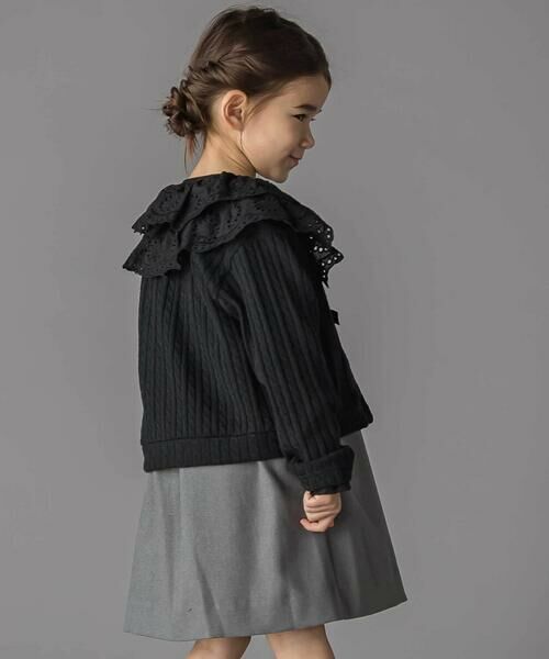 BeBe Petits Pois Vert / ベベ プチ ポワ ヴェール テーラードジャケット | なわ編みニット襟フリルカーディガン(95~150cm) | 詳細16