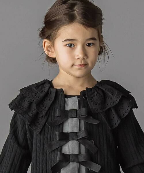 BeBe Petits Pois Vert / ベベ プチ ポワ ヴェール テーラードジャケット | なわ編みニット襟フリルカーディガン(95~150cm) | 詳細17