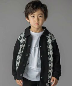 BeBe Petits Pois Vert / ベベ プチ ポワ ヴェール テーラードジャケット | 【お揃い】アーガイル+裏毛切り替え襟付きカーディガン(95~150cm)