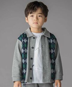 BeBe Petits Pois Vert / ベベ プチ ポワ ヴェール テーラードジャケット | 【お揃い】アーガイル+裏毛切り替え襟付きカーディガン(95~150cm)