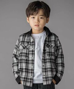 BeBe Petits Pois Vert / ベベ プチ ポワ ヴェール シャツ・ブラウス | 配色切り替えニットチェックシャツ(95~150cm)